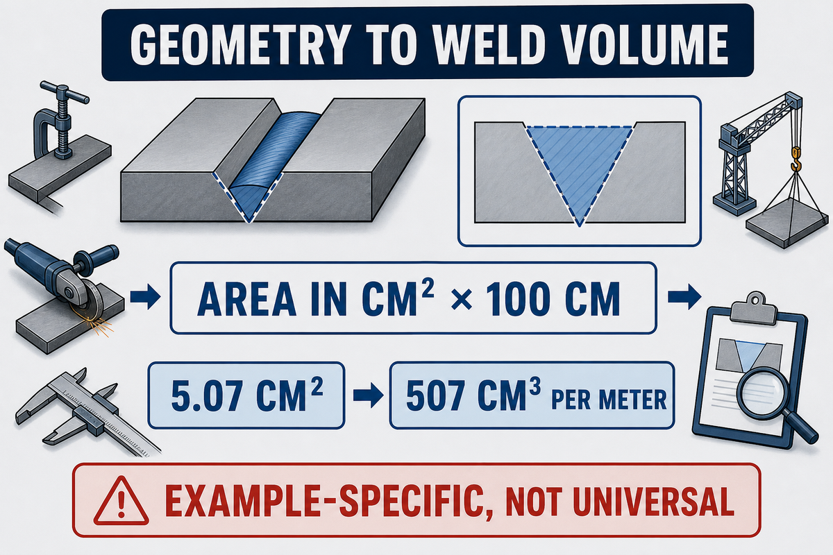 Groove geometry to weld volume calculation for plate beveling