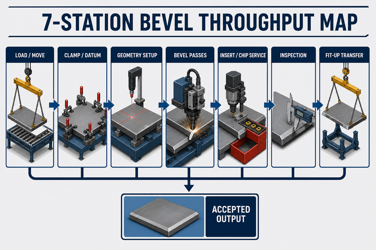 Seven-station plate beveling throughput map