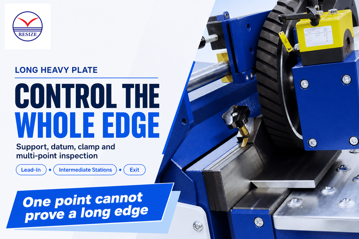 Long heavy plate edge support and multi-point inspection