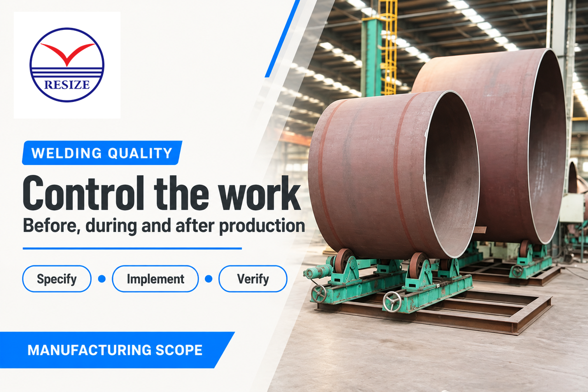 Tower fabrication illustrates specification before production, controlled work and evidence before release.