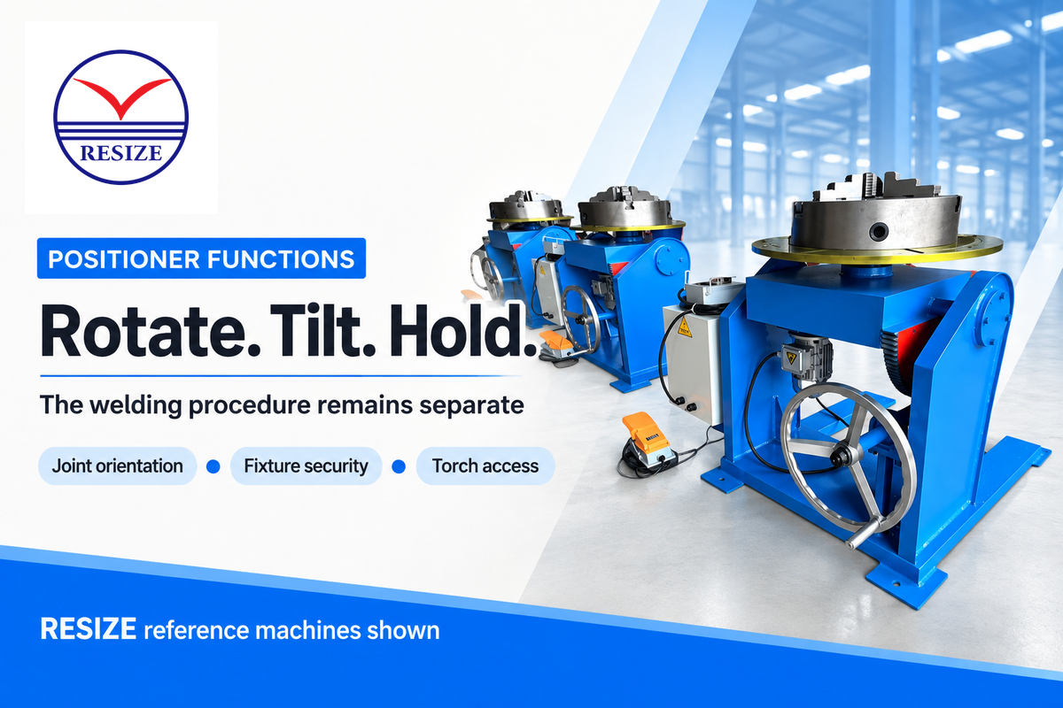 Rotation and tilt orient the joint; fixture security and welding procedure remain separate responsibilities.