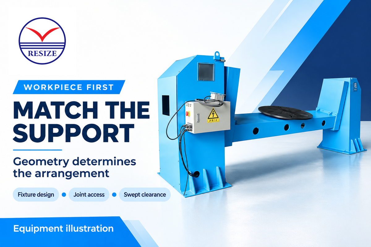 Positioner support arrangement must match fixture design, joint access and swept clearance.