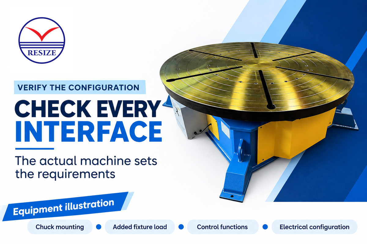 Check chuck mounting, added fixture load, control functions and electrical configuration on the actual positioner.